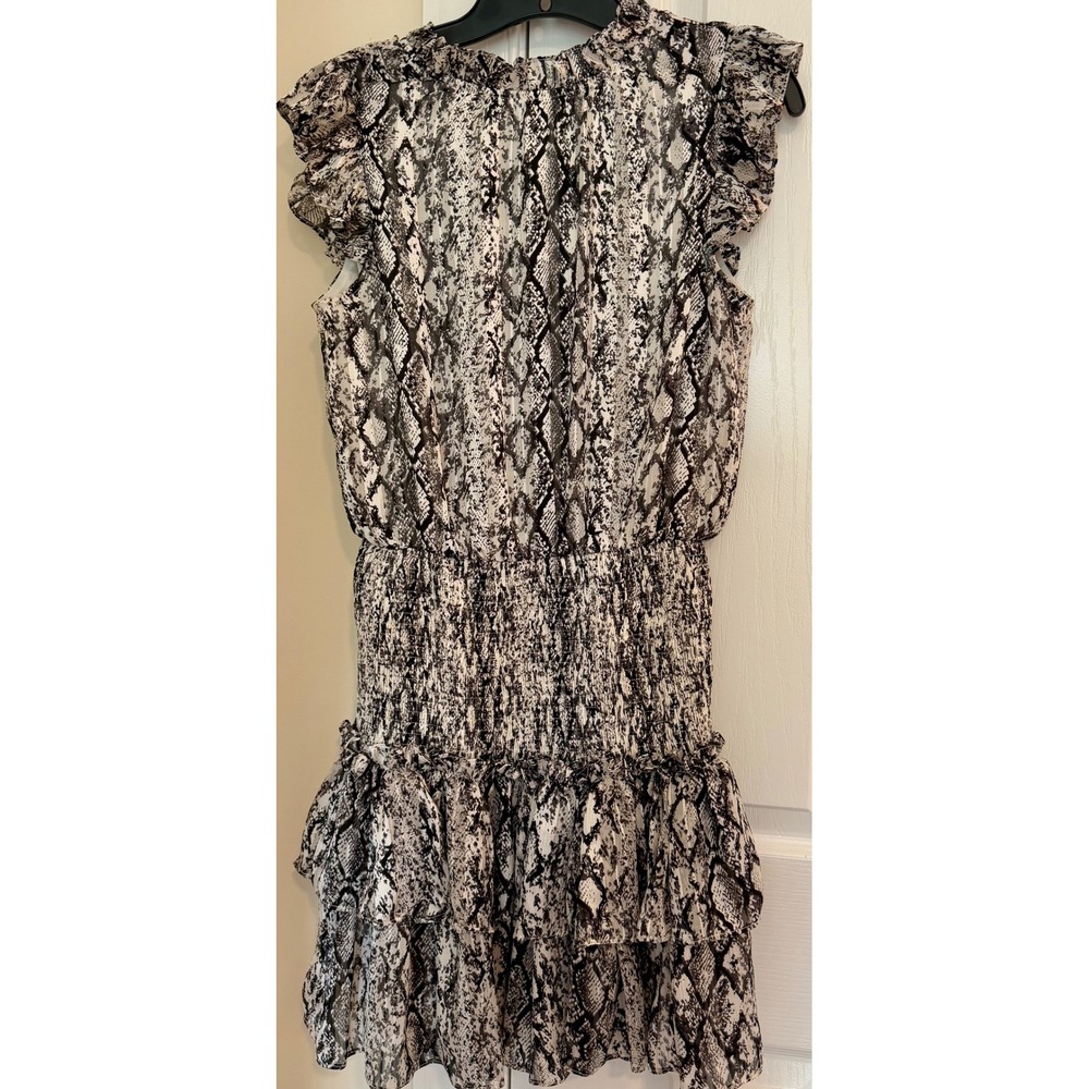 TCEC Snakeskin Print Smocked Waist Ruffle Mini Dress Grey Black Small CD01777